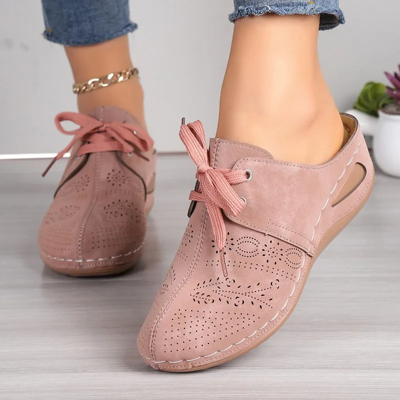 Summer Sale 50% Off❤️Women’s Summer Comfort Orthopedic Mule Sandals, Slip-On, Round Toe with Lace-Up Design