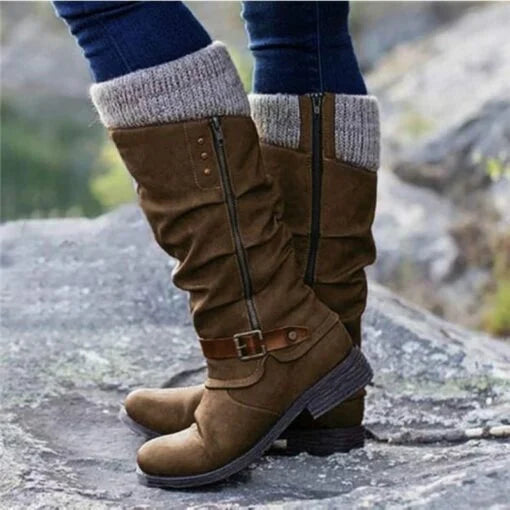 đLast Day 50% OFFâď¸ â¤ď¸ Womenâs Leather Flat Heel Wide Mid-Calf Zipper Boots