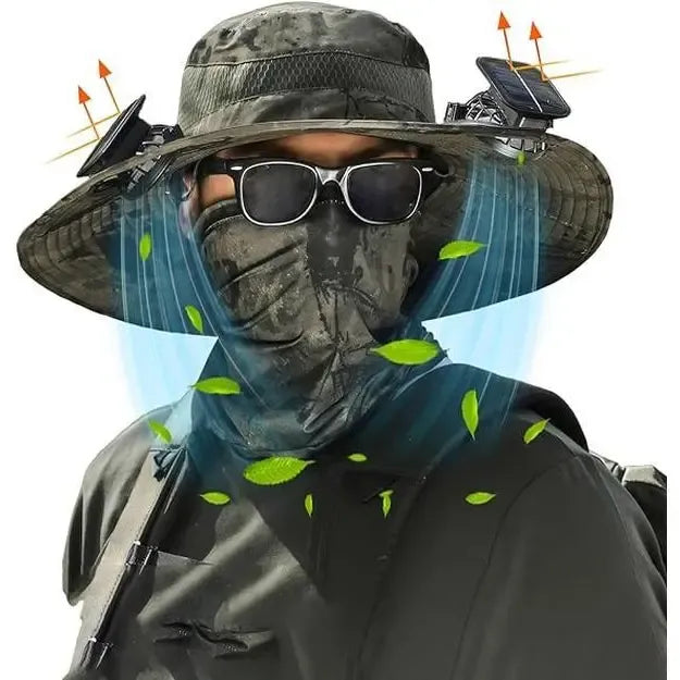 2025 New Wide Brim Solar Fan Outdoor Fishing Hat-Solar & USB Charging