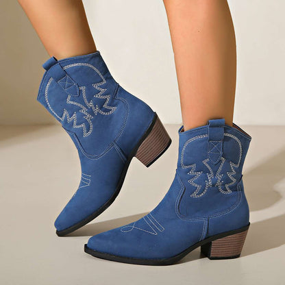 Harper™ Women Embroidered Pointed Toe Boots, Retro Slip on Western Cowboy Boots