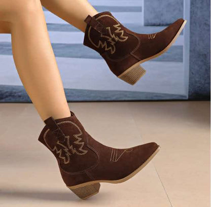 Harper™ Women Embroidered Pointed Toe Boots, Retro Slip on Western Cowboy Boots