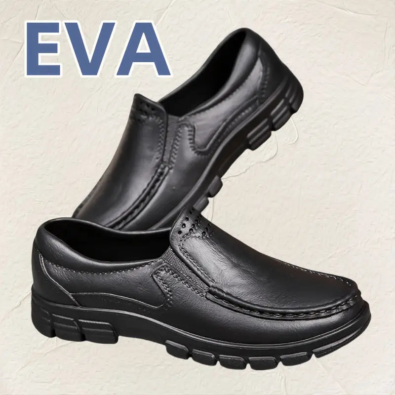Men’s Black EVA Slip-on Work Shoes - Comfortable Chef Shoes for Driving and Office Use, All-Season Casual Footwear