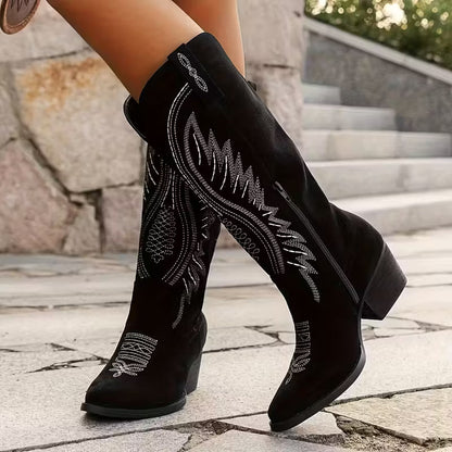 Last day 49% Off❤️ Women's Wide Calf Mid-Heel Western Boots with Zipper Closure