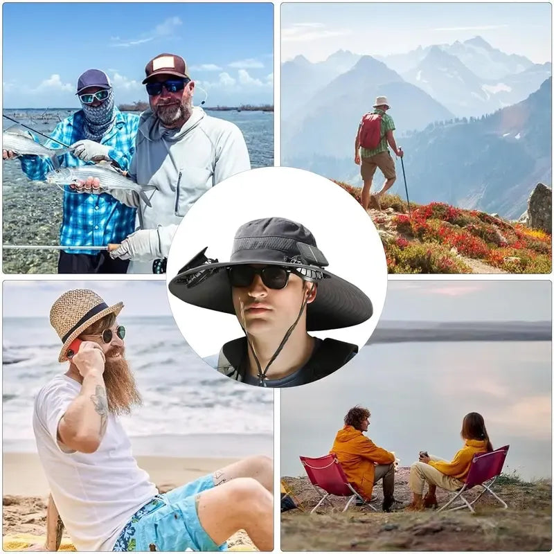 2025 New Wide Brim Solar Fan Outdoor Fishing Hat-Solar & USB Charging