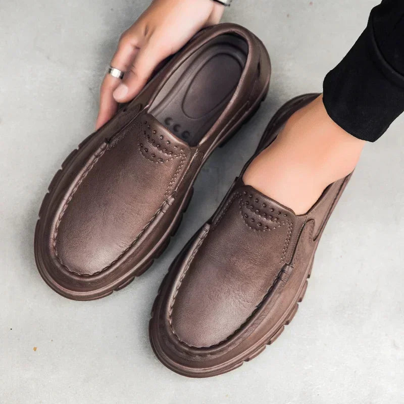 Men’s Black EVA Slip-on Work Shoes - Comfortable Chef Shoes for Driving and Office Use, All-Season Casual Footwear