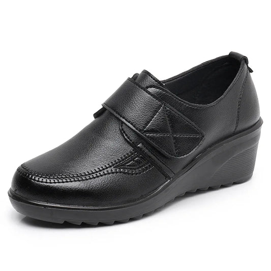 Women's Comfortable Leather Shoes with Secure Velcro Strap for All-Day Comfort