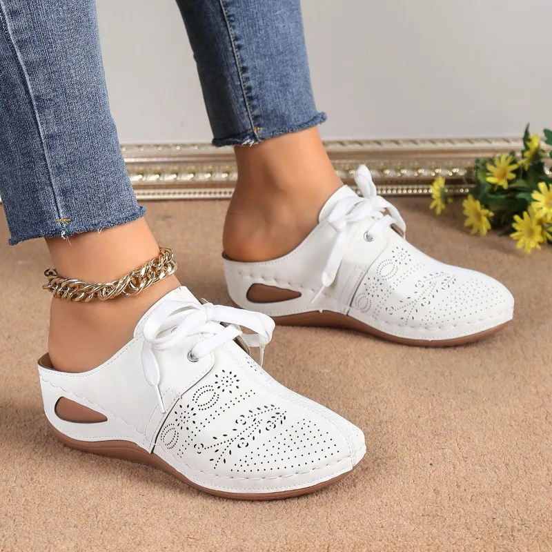 Summer Sale 50% Off❤️Women’s Summer Comfort Orthopedic Mule Sandals,  Slip-On, Round Toe with Lace-Up Design