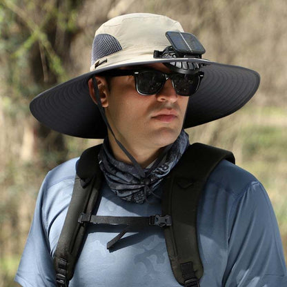 2025 New Wide Brim Solar Fan Outdoor Fishing Hat-Solar & USB Charging