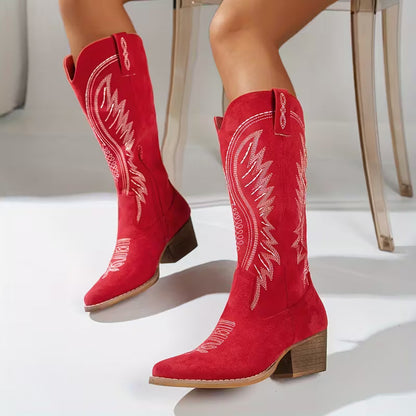 Last day 49% Off❤️ Women's Wide Calf Mid-Heel Western Boots with Zipper Closure