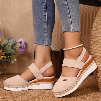 Spring Sale 45%💝 Women's Closed Toe Espadrille Wedge Sandals – Platform with Elastic Slingback
