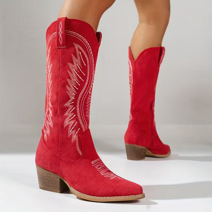 Last day 49% Off❤️ Women's Wide Calf Mid-Heel Western Boots with Zipper Closure